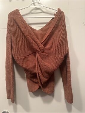 Miracle V-Neck reversible Chunky Knit Sweater - Rust Brown